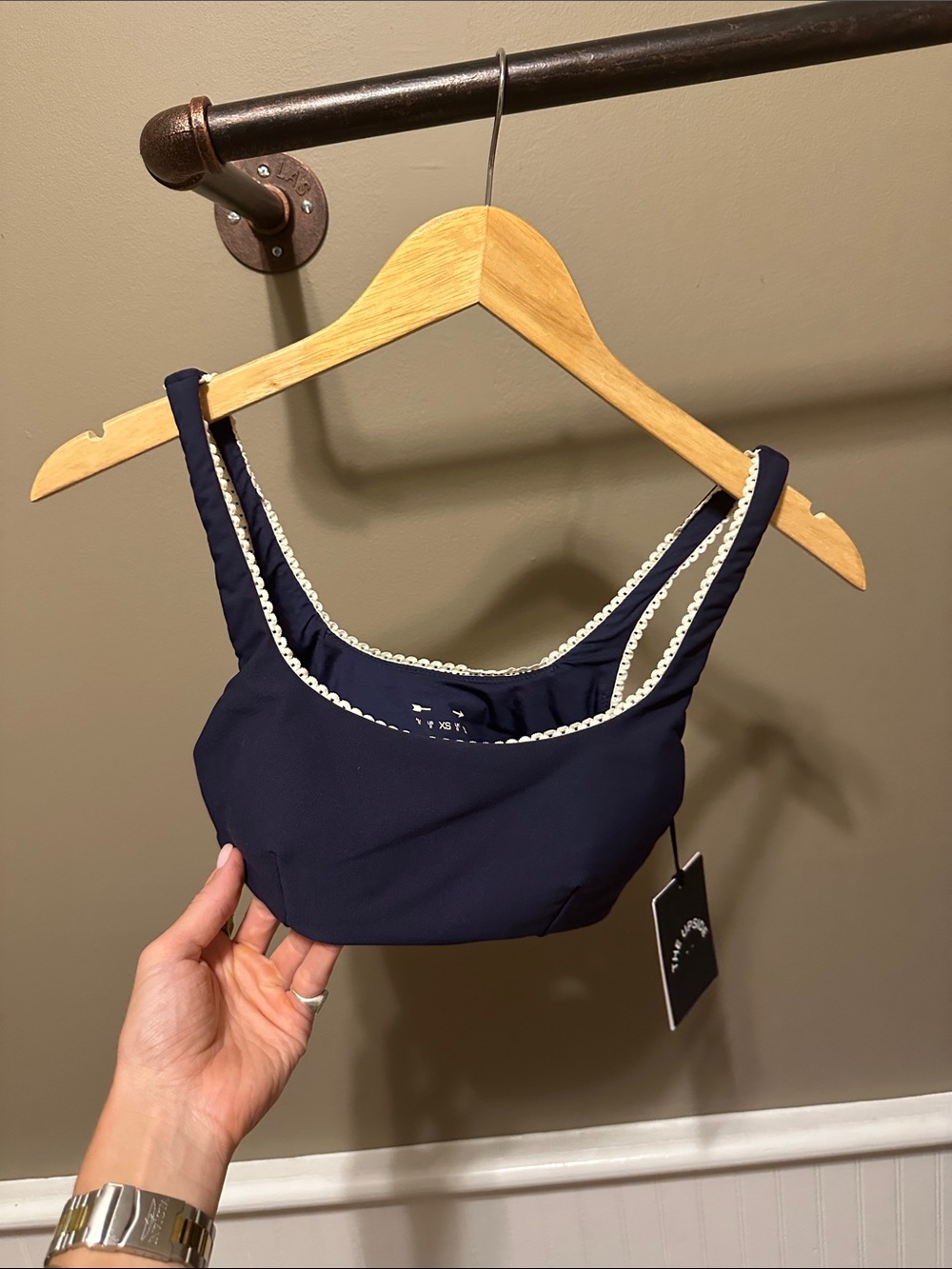The Upside Navy Bralette with Cream Lace Trim
